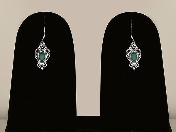 Sterling Silver Dangle Earring with Green Malachite Stone