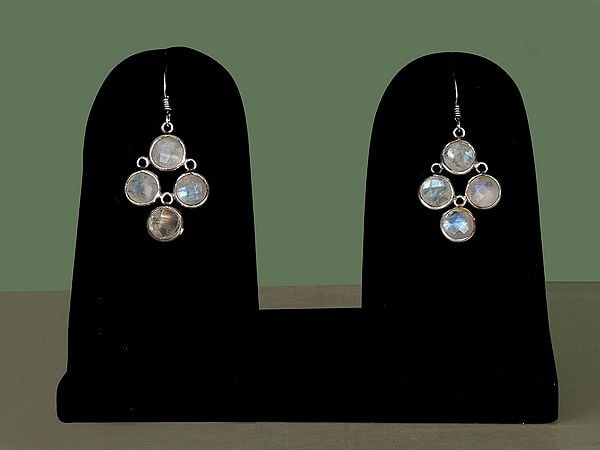 Faceted Rainbow Moonstone Sterling Silver Earring
