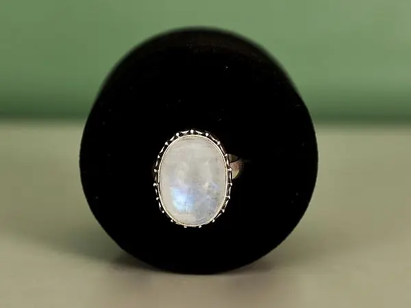 Oval Shape Sterling Silver Ring with Rainbow Moonstone