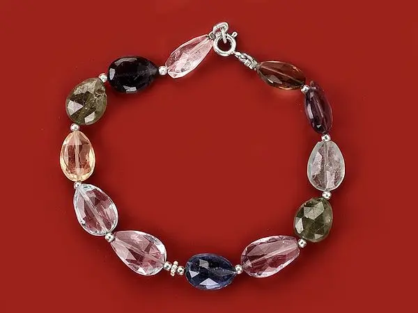Sterling Silver Bracelet with Teardrop Shape Multiple Gemstone