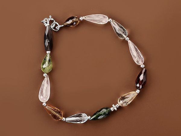 Stylish Sterling Silver Bracelet with Multiple Gemstone