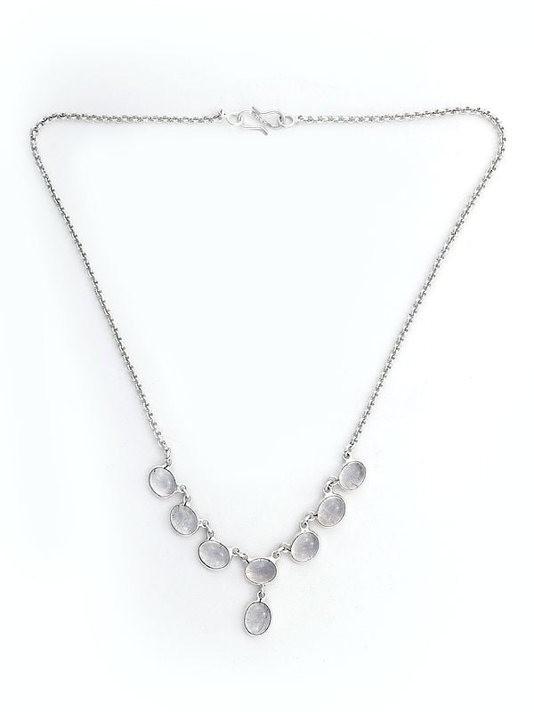 Beautiful Oval Shape Crystal Sterling Silver Necklace