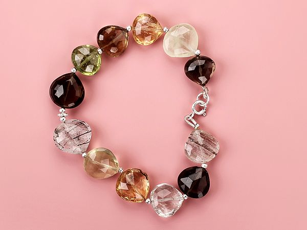 Multiple Faceted Gemstone Heart Briolette Bracelet