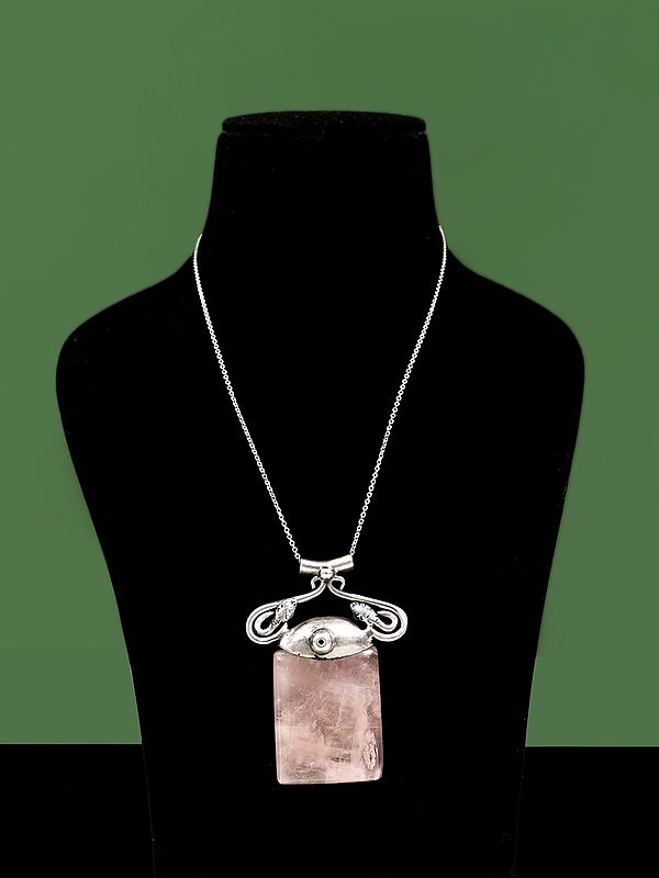 Sterling Silver Pendant with Rectangular Rose Quartz Stone