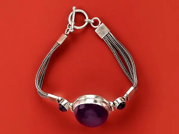 Large Oval Shape Amethyst Gemstone Bracelet