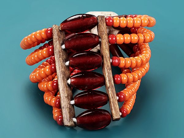 Naga Bracelet with Red and Orange Beads