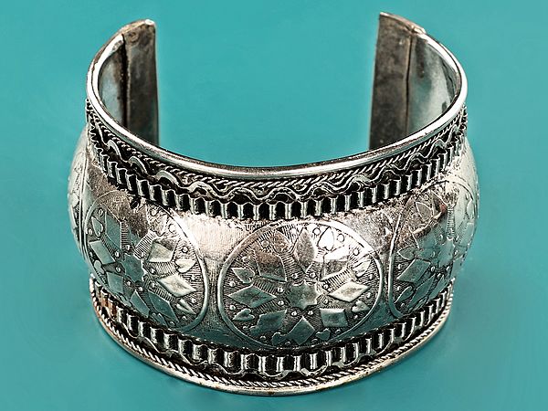 Tibetan Cuff Bracelet with Floral Design