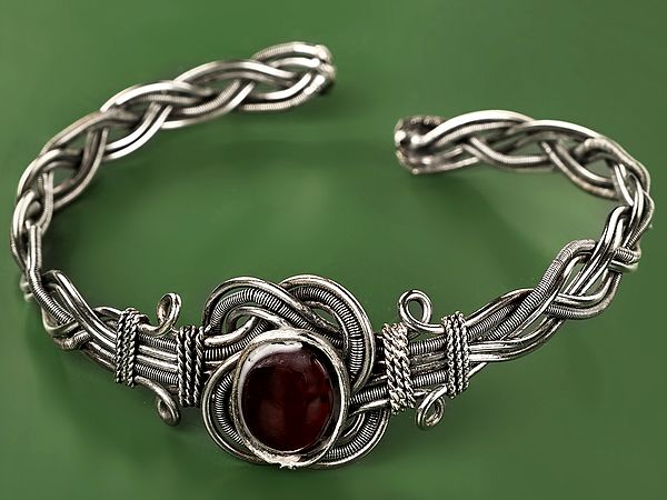 Designer Adjustable Bracelet with Cut Glass | White Metal Jewelry