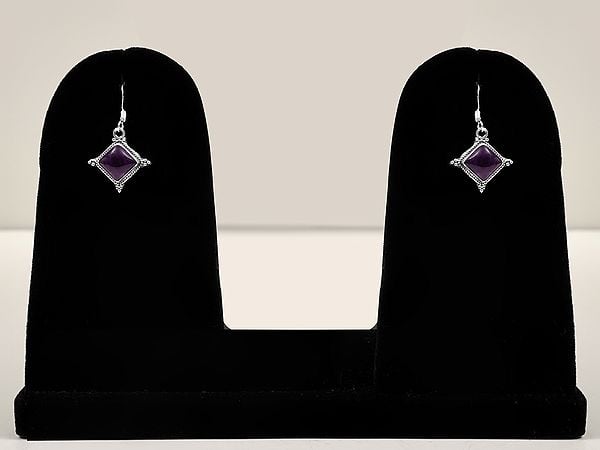 Kite Shaped Sterling Silver Drop Earring with Gemstone