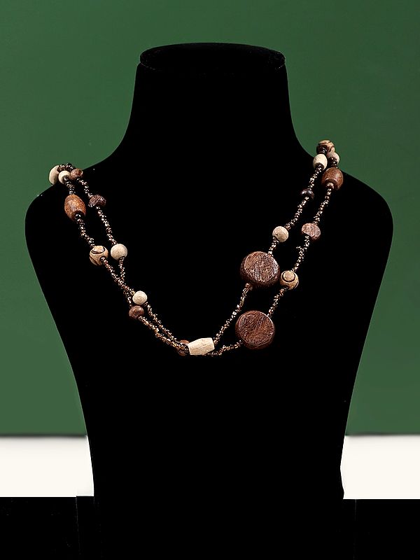 Wood and Bead Long Necklace