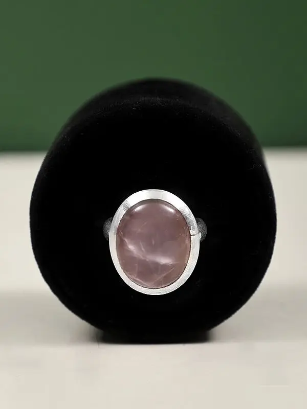 Sterling Silver Ring with Oval Shape Rose Quartz Stone