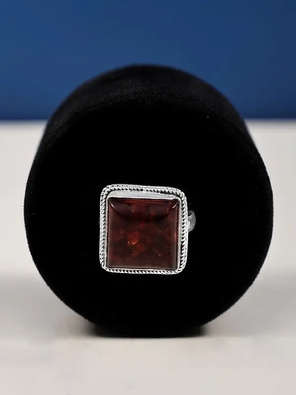 Designer Square Amber Ring