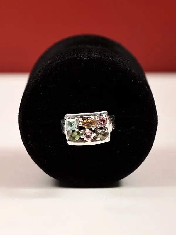 Rectangle Shape Ring with Multiple Faceted Gemstone