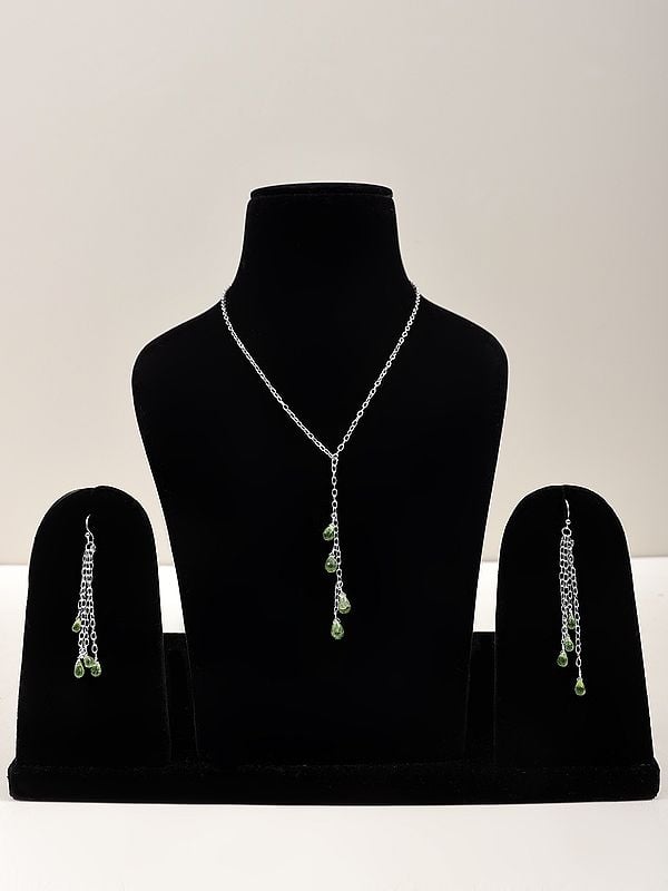 Beautiful Sterling Silver Necklace and Earring Set with Peridot Gemstone