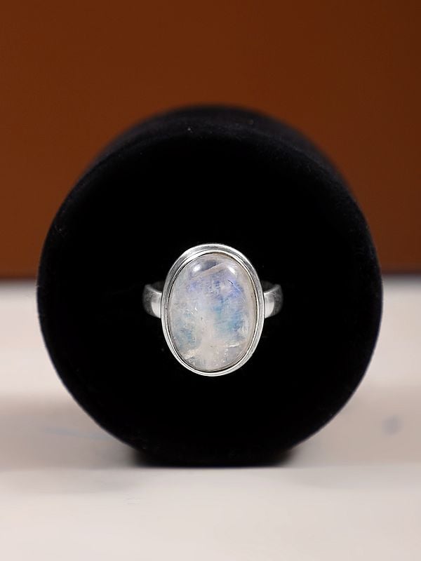Oval Shape Sterling Silver Ring with Rainbow Moonstone