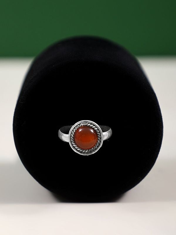 Round Shape Carnelian Gemstone Ring