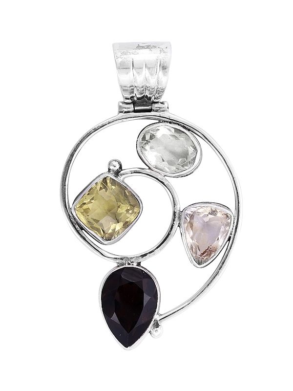Large Sterling Silver Pendant with Multiple Gemstone
