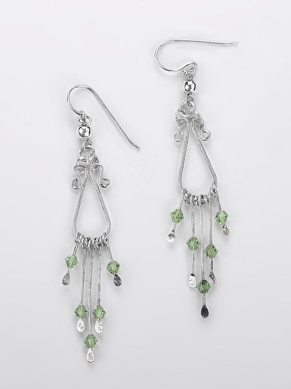 Stylish Long Sterling Silver Dangle Earring with Gemstone