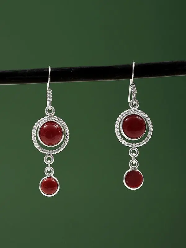 Sterling Silver Dangle Earring With Carnelian Gemtsone