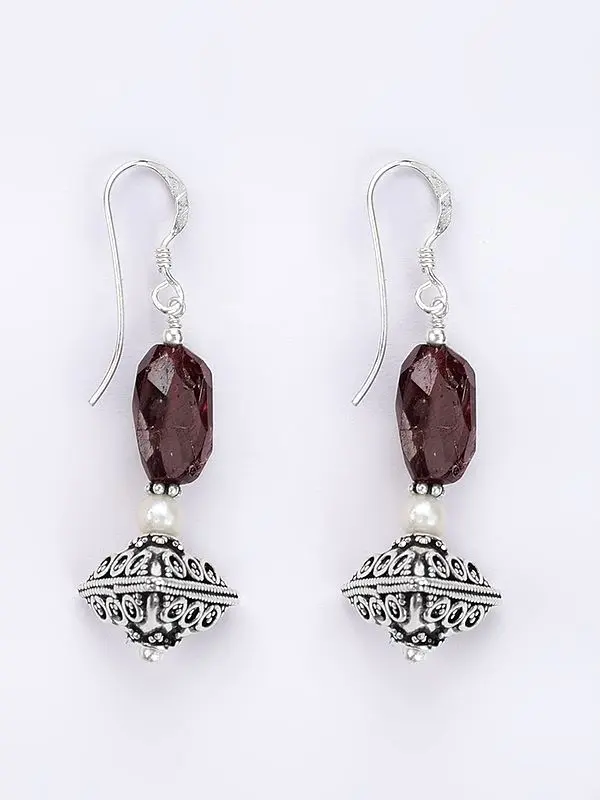 Faceted Garnet Gemstone Sterling Silver Earring