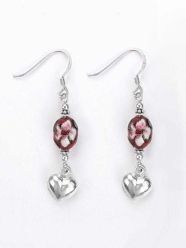 Floral Design Earring with Dangling Heart
