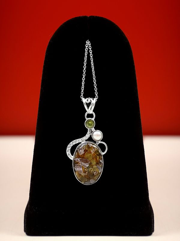 Designer Sterling Silver Pendant with Gemstones