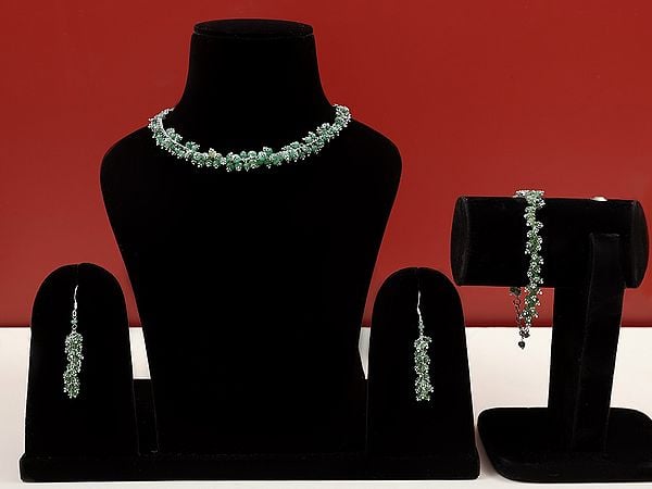 Faceted Green Onyx Choker Necklace & Earring with Bracelet Set