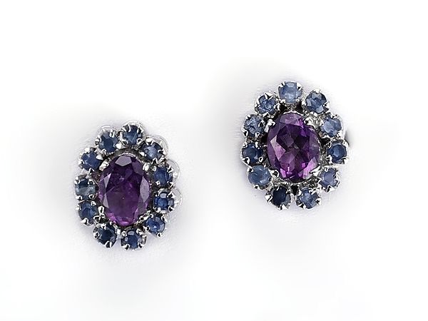 Beautiful Sterling Silver Earring with Sapphire and Amethyst Gemstone