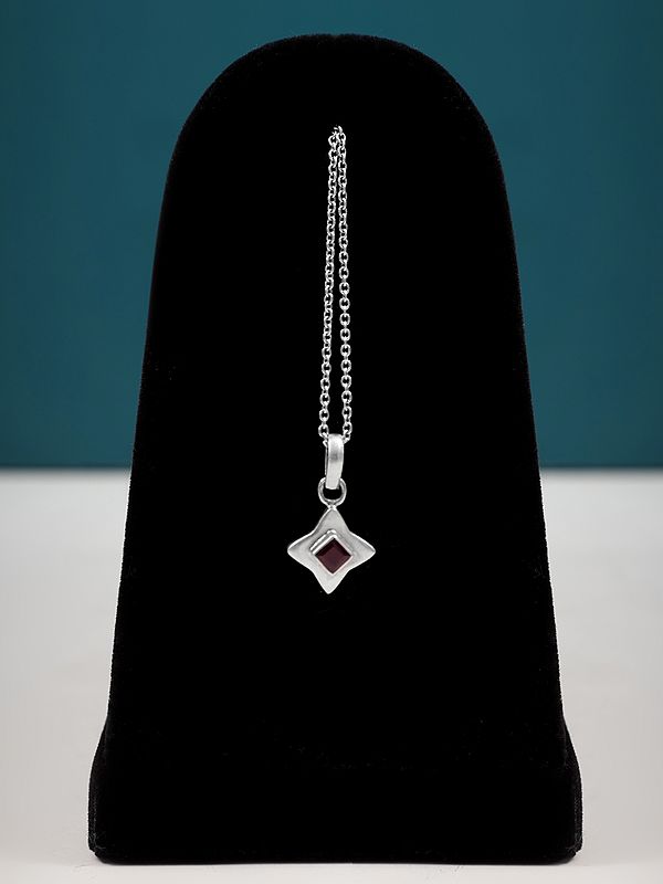 Small Sterling Silver Pendant with Faceted Garnet Gemstone