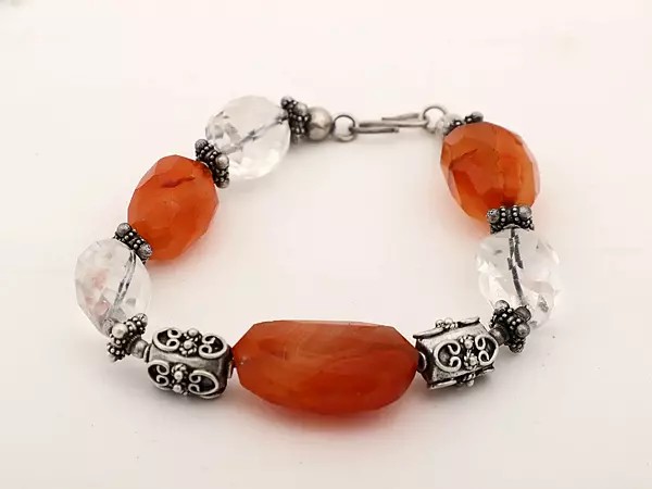 Sterling Silver Bracelet with Crystal and Carnelian Gemstone