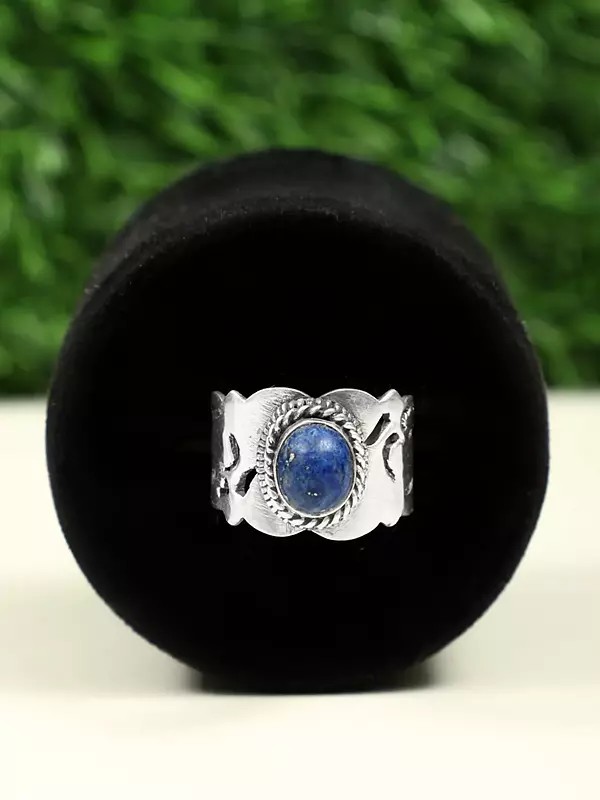 Sterling Silver Ring with Oval Shaped Lapis Lazuli Gemstone