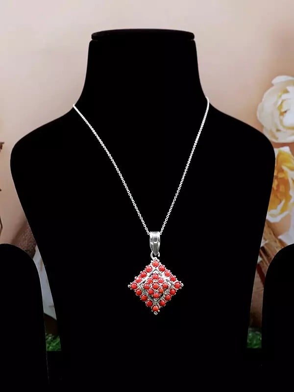 Beautiful Sterling Silver Pendant with Coral Gemstone