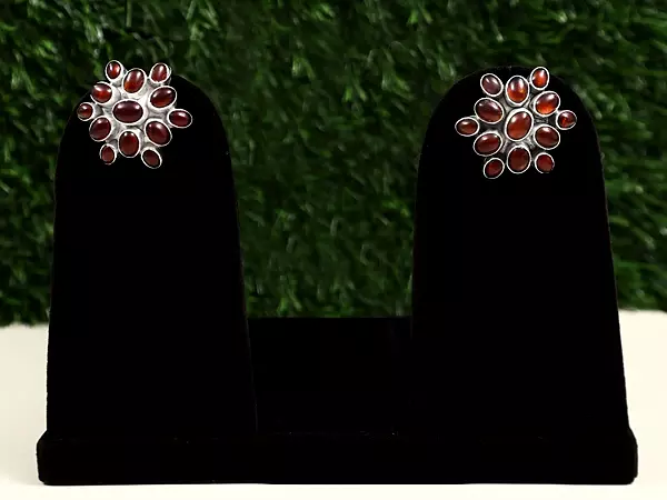 Large Sterling Silver Earring with Garnet Stone