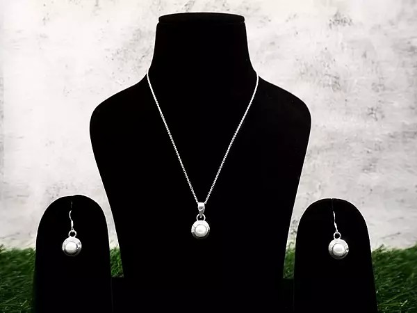 Sterling Silver Pearl Stone Pendant with Earrings Set