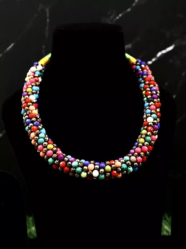 Multi Coloured Cut Glass Thread Necklace