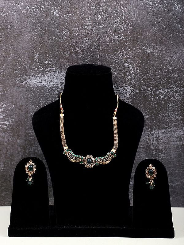 Multi Stone Fashion Necklace with Earring Set