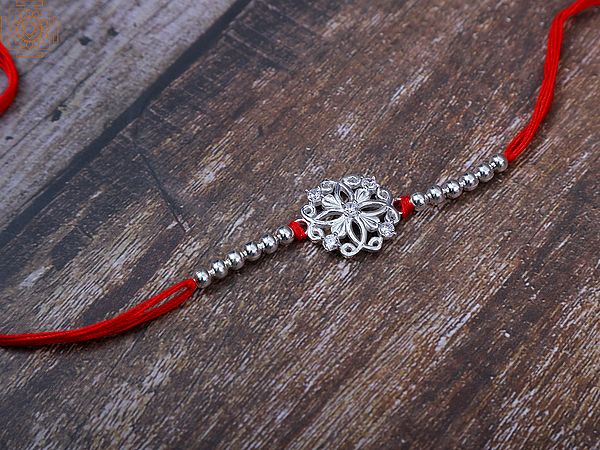 92.5% Sterling Silver Floral Design Rakhi