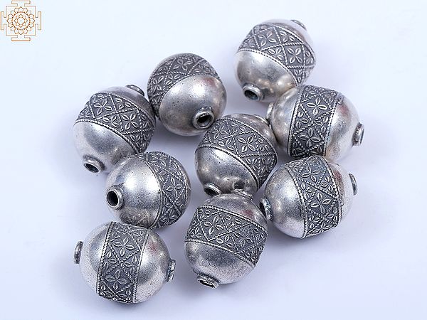 Sterling Silver Beads with Leaf Design (9 Pieces)