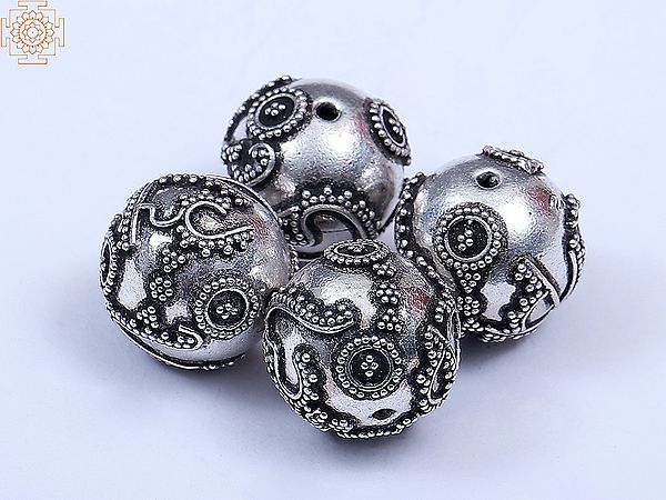 Sterling Silver Om Beads (4 Pieces)