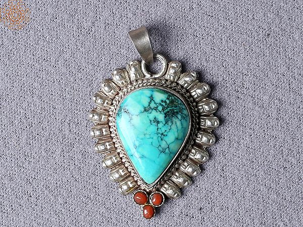 Turquoise Blue Silver Pendant from Nepal