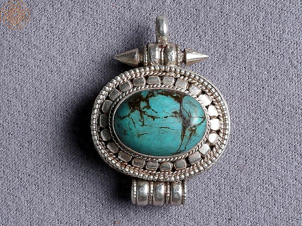 Silver Tibetan Ghau Turquoise Pendant from Nepal