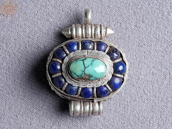 Tibetan Ghau Turquoise with Multiple Stones Silver Pendant | From Nepal