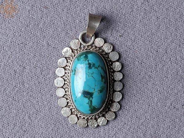 Turquoise Onyx Gemstone Silver Pendant from Nepal