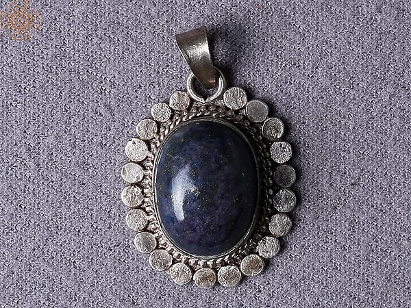 Navy Blue Onyx Gemstone Silver Pendant from Nepal