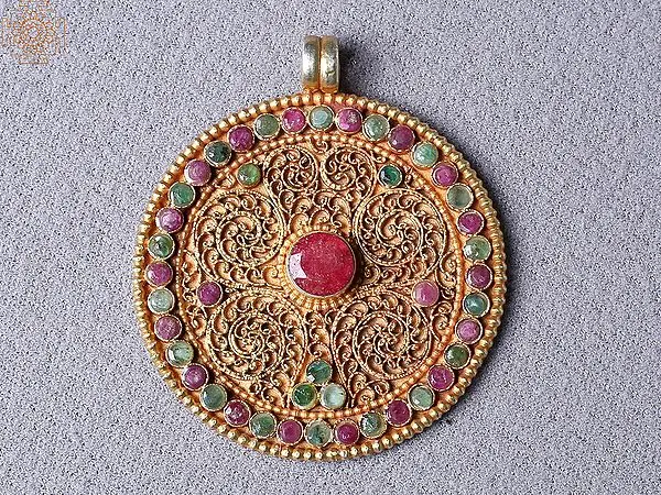 Multiple Ruby Round Pendant Silver Copper Plated Ghau