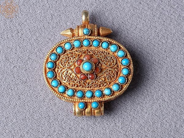 Turquoise Silver Gold Plated Ghau Pendant