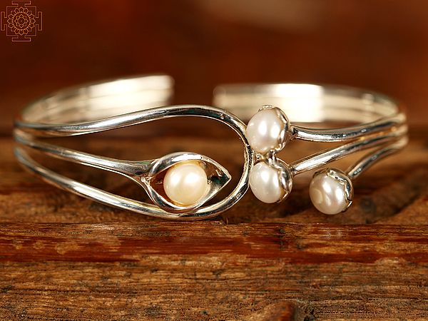 Multi-Layered Designer White Pearls | Sterling Silver Bracelet