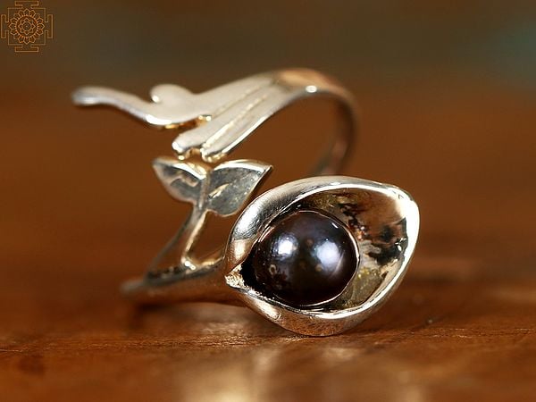 Black Pearl and Leaves | Sterling Silver Rings