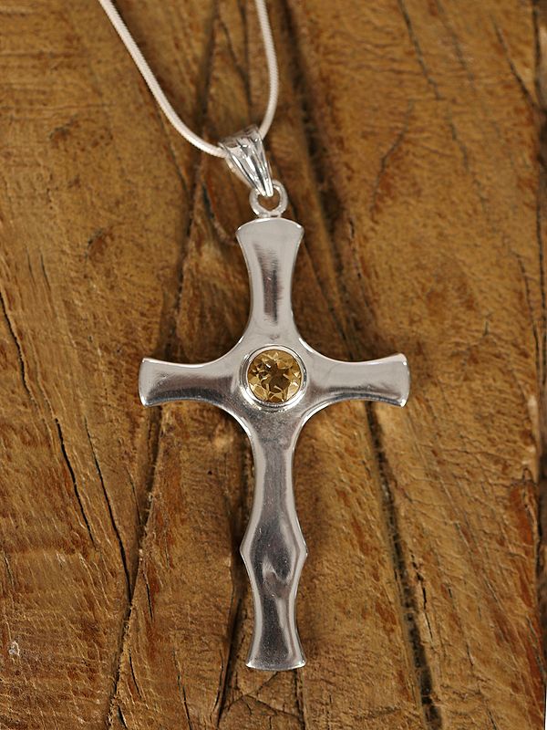 Cross With Stone In Center | Sterling Silver Pendant