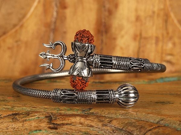 Shiva Trident and Rudraksh Grill Pattern | Sterling Silver Bracelet